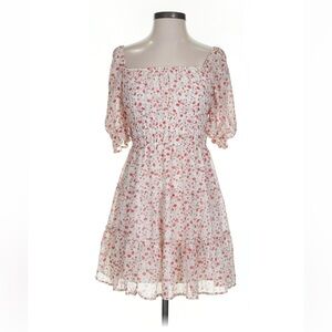 trixxi white ruffle tiered floral puff sleeve dress